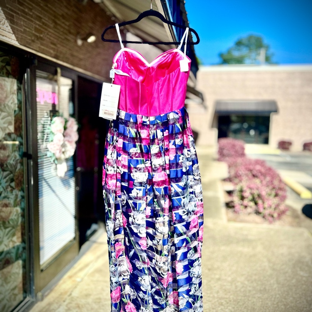 Pink and Blue Floral Jumpsuit with Spaghetti Straps